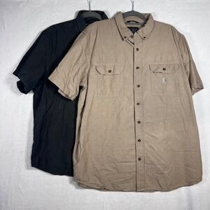 BUNDLE Carhartt Mens XL Loose Fit Short Sleeve Button Down Shirts Black Khaki